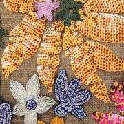 Handmade Sequin Embroidered Tote Rattan Wood Handle