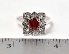 Red Garnet and CZ Gemstone Ring in Sterling Silver