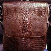 Crocodile Embossed Leather Flap Messenger Bag