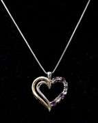 Purple and White CZ Gemstone Heart Pendant Necklace in Sterling Silver with 10K Yellow Gold