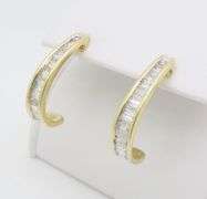 Baguette Cut Diamond J-Hoop Earrings