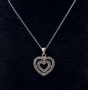 Marcasite Gemstone Heart Pendant Necklace in Sterling Silver