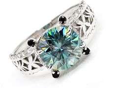 14 K White Gold Plate 3.05 Ct Paraiba Green VVs1 Fire Moissanite Ring