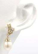 14kt Yellow gold tear drop pearl and diamond dangle earrings
