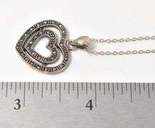 Marcasite Gemstone Heart Pendant Necklace in Sterling Silver