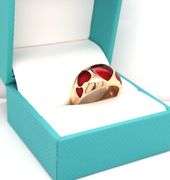 14kt Yellow gold red Enamel heart ring