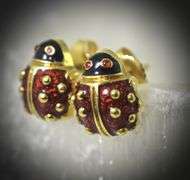 Delightful 18K Enamel Lady Bug Earrings