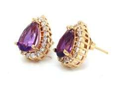 14kt Yellow gold 2ctw amethyst and diamond halo earrings