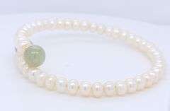 White Fresh Water Pearl and Jade Bypass Bracelet