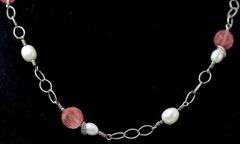 Pearl and Rose Quarts Necklace in Sterling Silver