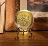 Flower of Life Crystal Ball Paperweight with Stand