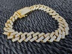 Gold Plated 925 Sterling Silver CZ Encrusted Square Miami Cuban Bracelet 11.0mm 7"