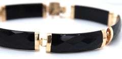 14kt Yellow gold Faceted black onyx link bracelet