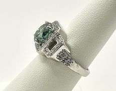 Dazzling 14 Kt White Gold Plate  3.65 Ct Deep Emerald Green  Fire Moissanite Ring