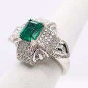 Platinum Emerald and Diamond Ring