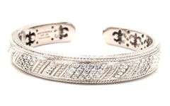 925 Sterling silver Judith Ripka rope hinged CZ cuff bangle