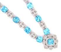 Jaw Dropping 29.00CTW Blue Topaz & 2.42CTW Diamonds on 14K White Gold Over Sterling Silver Necklace