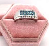 Gent's IR teal diamond and white diamond ring in sterling silver