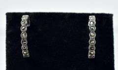 Marcasite Gemstone J-Hoop Earrings in Sterling Silver