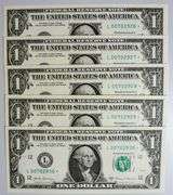(5) Superb Crisp 2017A $1 Dollar Star Notes San Francisco Consecutive Fancy Lower Serial Numbers!