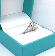 14kt White gold synthetic moon stone and CZ halo bridal set