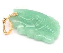Green Jade fish head pendant in 14kt yellow gold