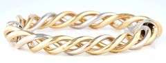 Burdick Polished Two Tone Twisted Bangle Bracelet in 14K