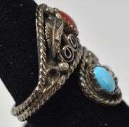 Turquoise and Coral Gemstone Ring in Sterling Silver