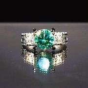 14 K White Gold Plate 3.05 Ct Emerald Green VVs1 Fire Moissanite Ring