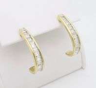 Baguette Cut Diamond J-Hoop Earrings
