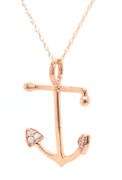 14kt Yellow gold diamond accent Anchor pendant on chain
