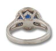 18kt WG Round Cut Blue Sapphire and Diamond Split Shank Halo Ring