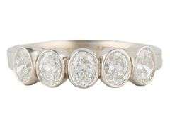 1.20ctw Oval Cut Diamond Five Stone Bezel Set Wedding Band Ring in 14K