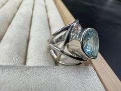 Sterling Silver Blue Topaz Gemstone Ring Size 6