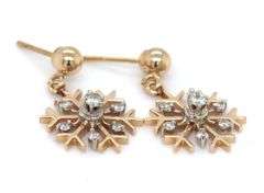 14kt Yellow gold diamond snowflakes dangle earrings