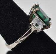 Lab Emerald Gemstone and CZ Gemstone Ring in Sterling Silver