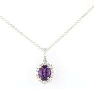 New 1.03ct Oval Amethyst and 0.50ctw Diamond Frame Pendant Necklace in 18K