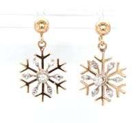 14kt Yellow gold diamond snowflakes dangle earrings