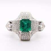Platinum Emerald and Diamond Ring