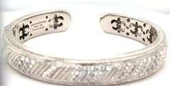 925 Sterling silver Judith Ripka rope hinged CZ cuff bangle