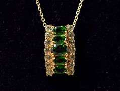 Emerald and Green Amethyst Gemstone Pendant Necklace in Vermeil Sterling Silver