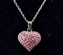 Pink CZ Gemstone Heart Pendant Necklace in Sterling Silver