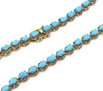Dazzling Brand New European 19.72CTW Pear Shaped Cabochon-Cut Turquoise & 2.00CTW Diamonds Necklace 