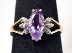 Amazing Amethyst and Diamond Ring in 10K Yellow Gold