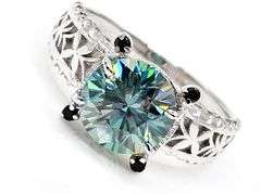 14 K White Gold Plate 3.05 Ct Paraiba Green VVs1 Fire Moissanite Ring