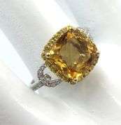 14kt White gold cushion citrine and yellow topaz halo and diamond ring