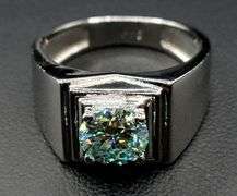 14 Kt White Gold Plate Men's Sparkling 2.35 Ct Mint Green Fire Moissanite Ring