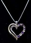 Purple and White CZ Gemstone Heart Pendant Necklace in Sterling Silver with 10K Yellow Gold