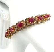 Awesome 14.30CTW Oval Shaped Emerald-Cut Rubies & Diamond Bracelet in 14K Yellow Gold Over Sterling 