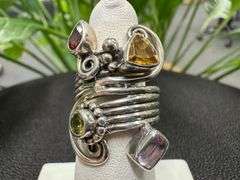 Sterling Silver Amethyst, Citrine, Peridot, Garnet Gemstone Ring Size 10